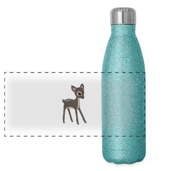 Reh - Panorama Glitzer Isolierflasche 500 ml - Blau Glitzer - Vorne
