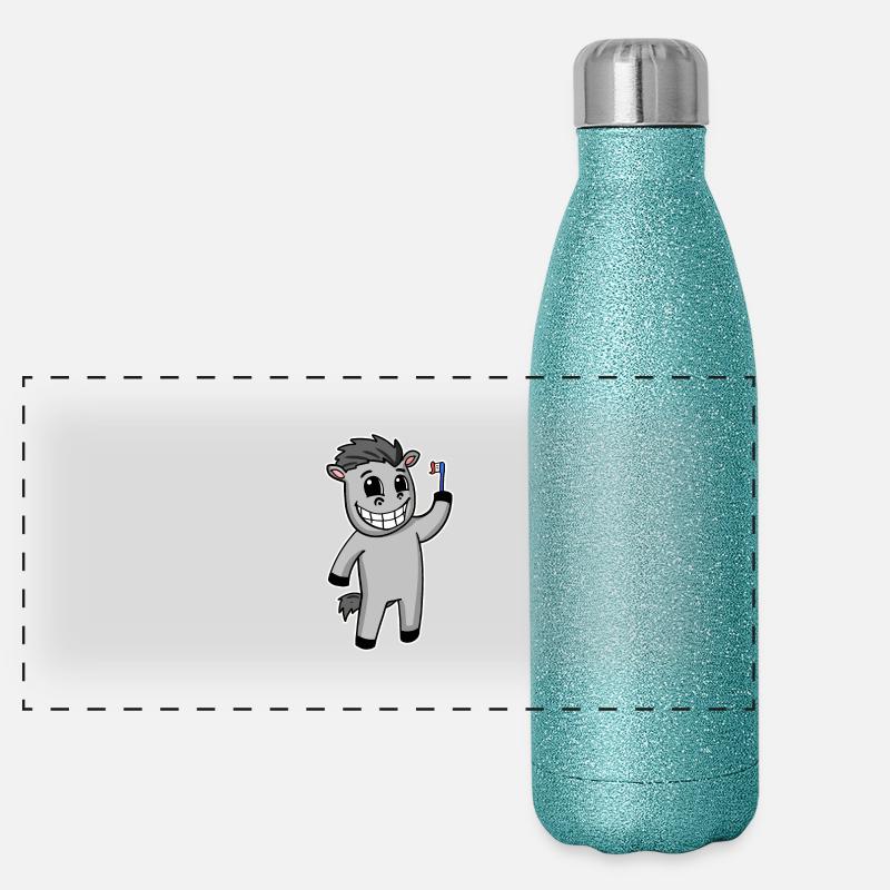 Pferd mit Zahnbürste Panorama Glitzer Isolierflasche 500 ml