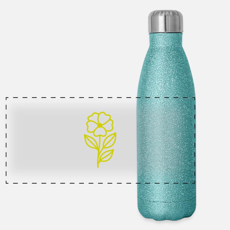 Motif floral minimaliste dans une élégante ligne Gourde isotherme panoramique pailletée 500 ml