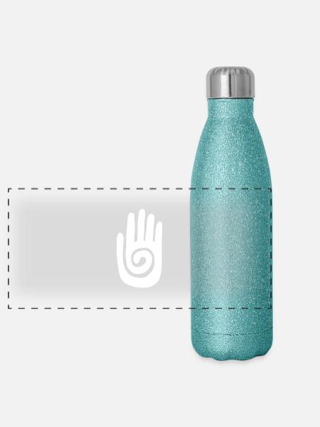 Shaman - Healing Hand & Protection Symbol - White - Panoramic Glitter Thermal Bottle 500 ml - blue glitter - Front