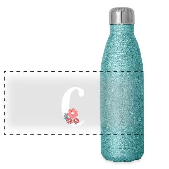 Lettre c fleurs minimalistes - Gourde isotherme panoramique pailletée 500 ml - paillettes bleues - Devant