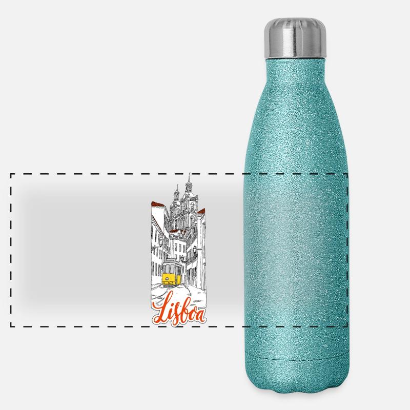 Lissabon Panorama Glitzer Isolierflasche 500 ml