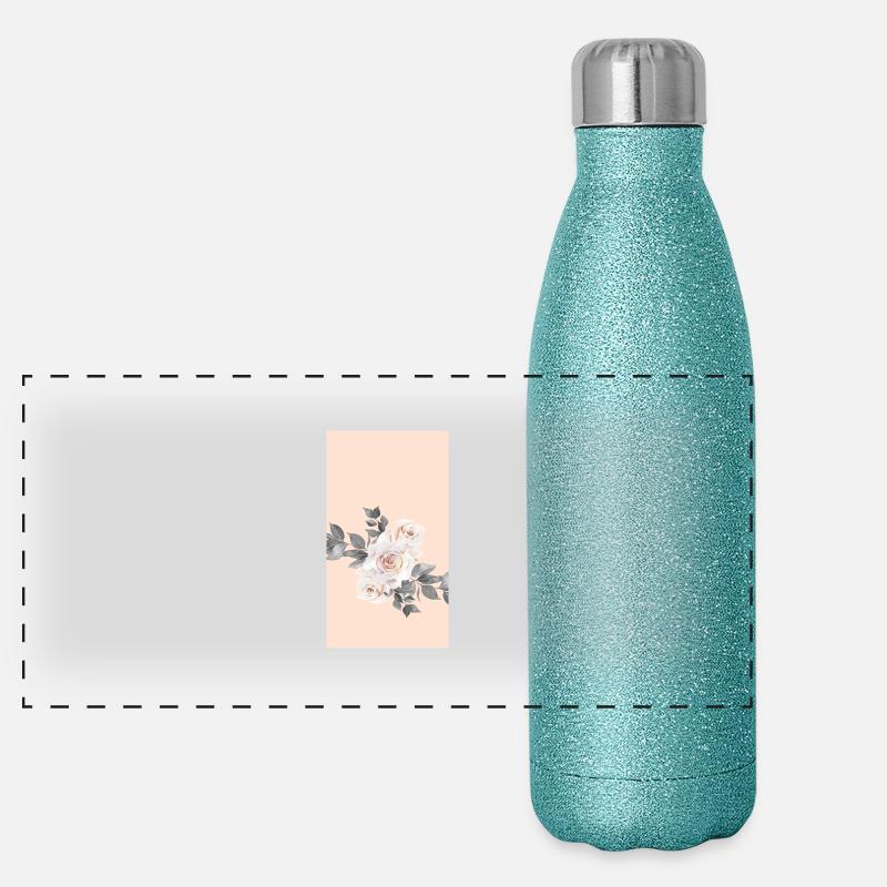 Pastellfarbe Hautton Rosen Grau Blätter Blumen Panorama Glitzer Isolierflasche 500 ml