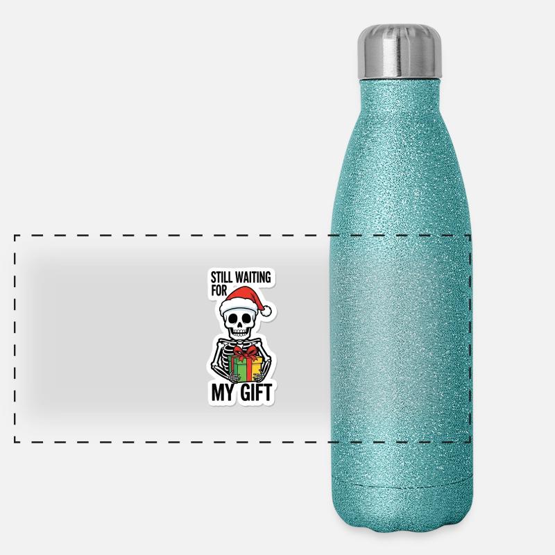 Skeleton Santa Gift Wait - Panoramic Glitter Thermal Bottle 500 ml - blue glitter
