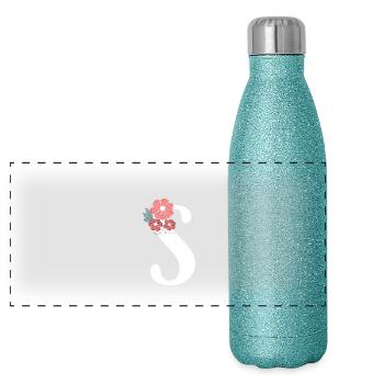 Lettre S fleurs minimalistes - Gourde isotherme panoramique pailletée 500 ml - paillettes bleues - Devant