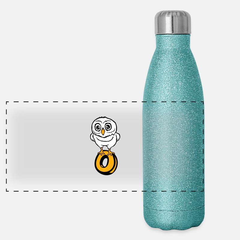 Eule Buchstabe O Owl Englisch ABC lernen Vogel Uhu Panorama Glitzer Isolierflasche 500 ml