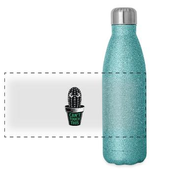 Can't Touch This – Funny Cactus with Saying - Panoramic Glitter Thermal Bottle 500 ml - blue glitter - Front