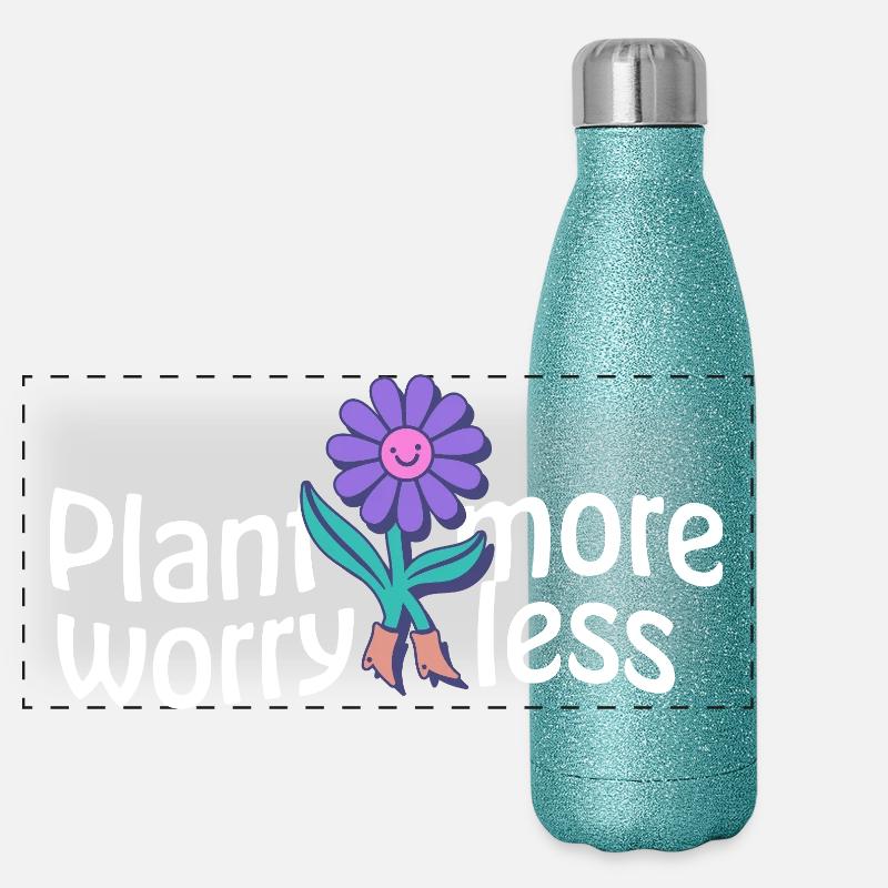 Fleur qui rit et qui dit : Planter plus, s’inquiéter moins Gourde isotherme panoramique pailletée 500 ml