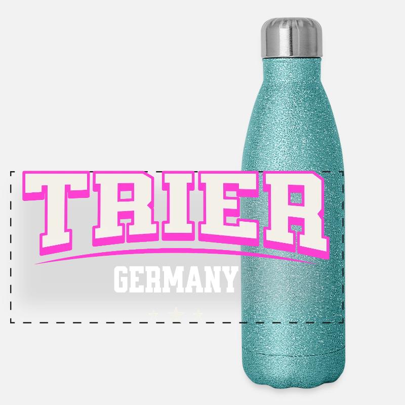 Trier Germany Retro Schriftzug Panorama Glitzer Isolierflasche 500 ml