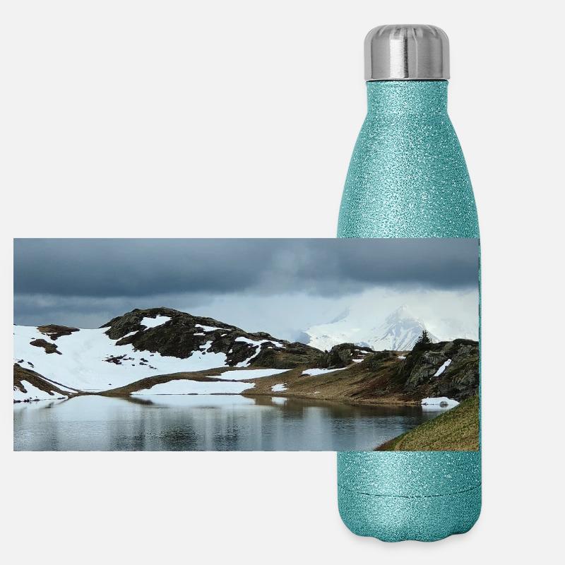 Runder See in Oisans Panorama Glitzer Isolierflasche 500 ml