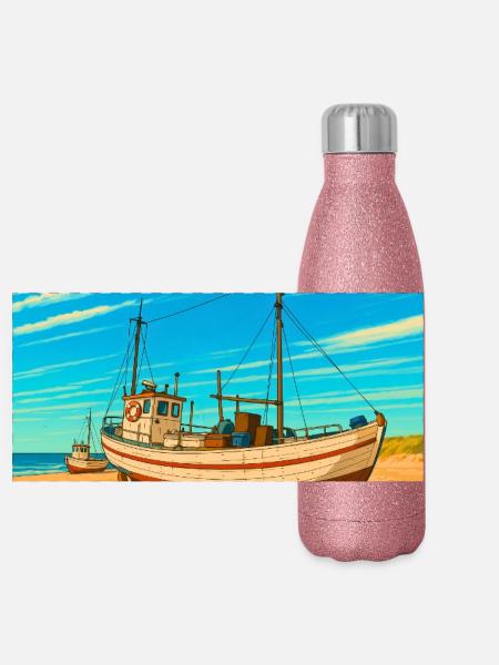 Kutter am Sletterstrand in Dänemark - Panorama Glitzer Isolierflasche 500 ml - Pink Glitzer