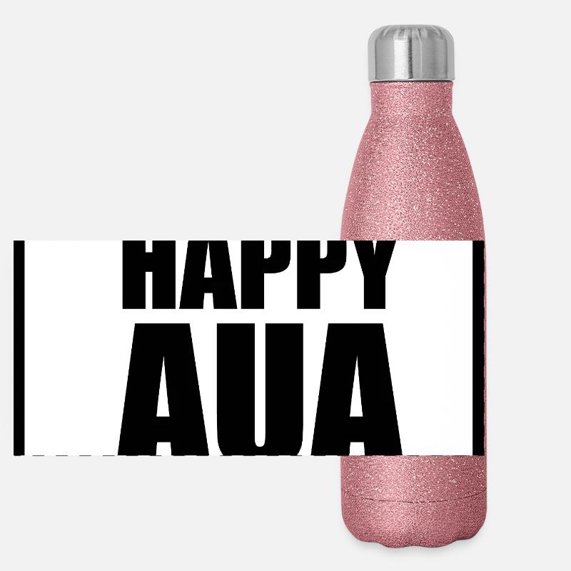Happy AUA Typography Design - Panoramic Glitter Thermal Bottle 500 ml - pink glitter