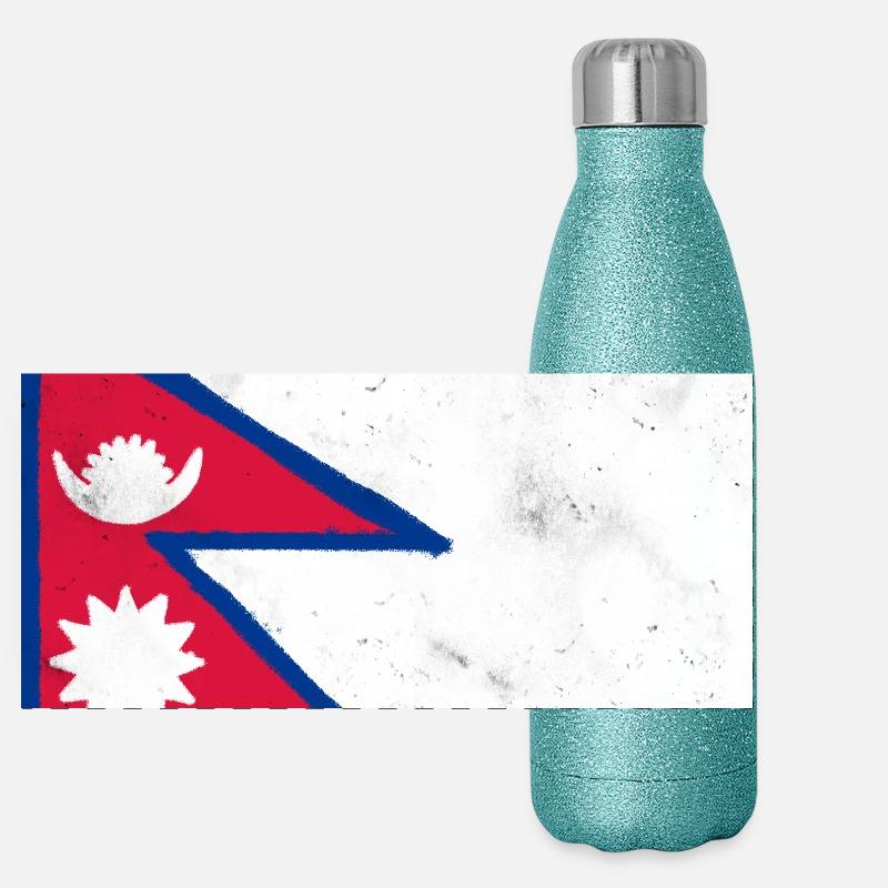 Drapeau du Népal Gourde isotherme panoramique pailletée 500 ml