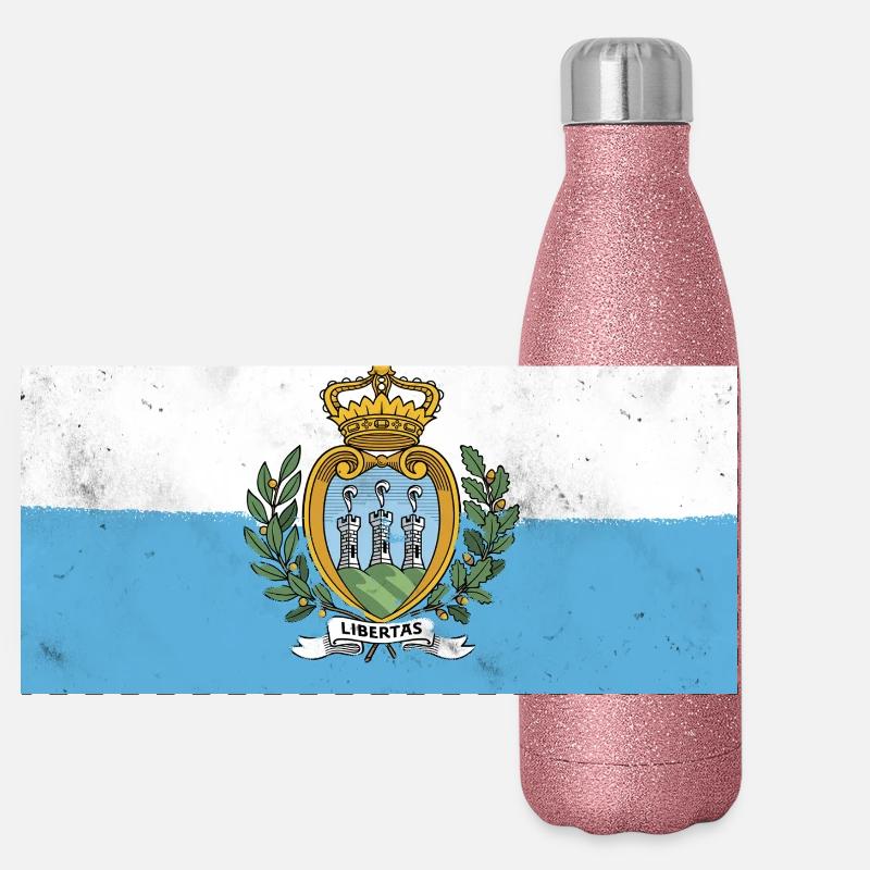 Drapeau de Saint-Marin Gourde isotherme panoramique pailletée 500 ml