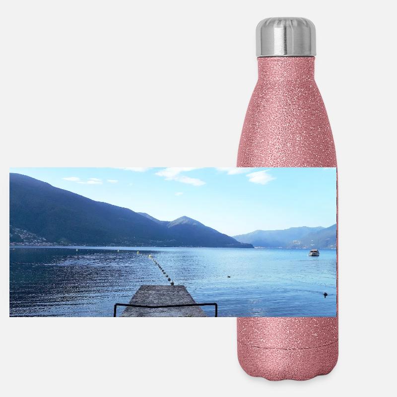Ausblick auf den Lago Maggiore Panorama Glitzer Isolierflasche 500 ml