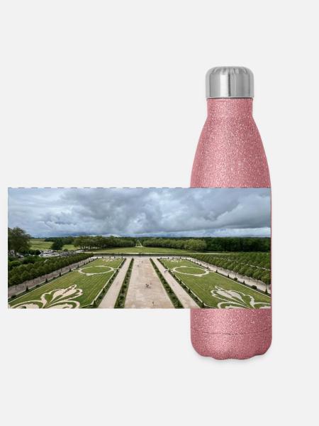 Jardin français du Château de Chambord - Gourde isotherme panoramique pailletée 500 ml - paillettes roses - Devant