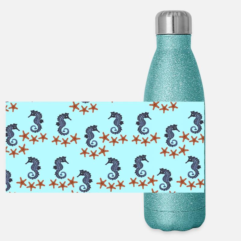 sommerkleidung tiermuster, Seepferdchenmuster Panorama Glitzer Isolierflasche 500 ml