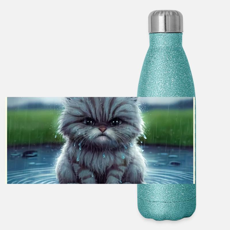 Cat in the rain Panoramic Glitter Thermal Bottle 500 ml