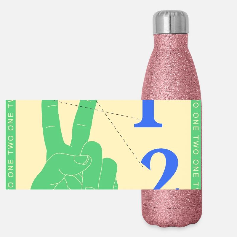 Retro One Two Counting Hand Graphic - Panoramic Glitter Thermal Bottle 500 ml - pink glitter
