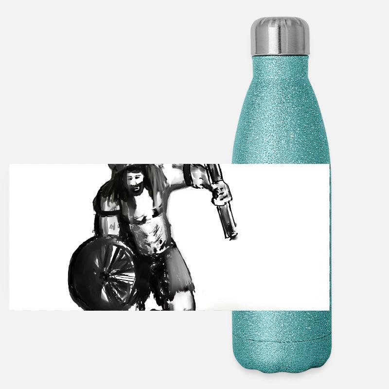 Guerrier viking avec un marteau en marche Gourde isotherme panoramique pailletée 500 ml