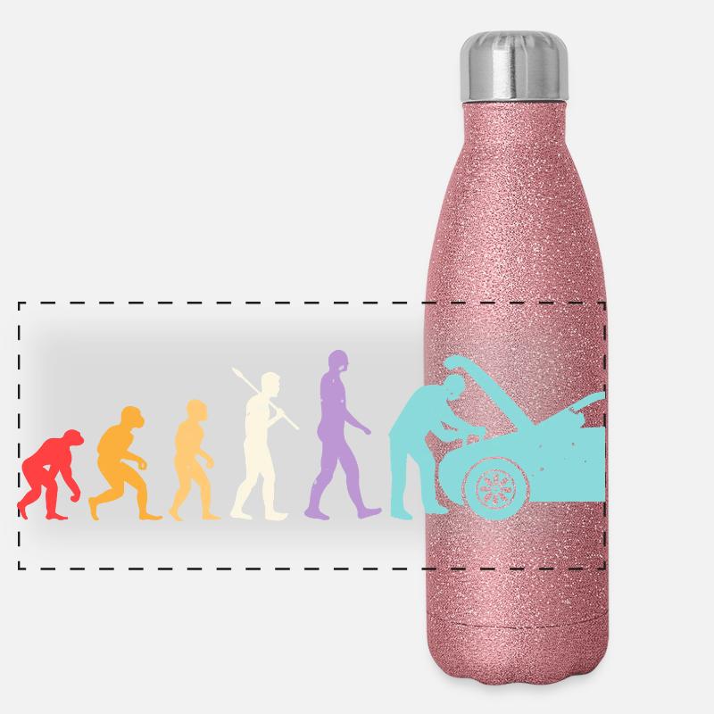 Evolution Mechaniker Humor Mechaniker Werkstatt Panorama Glitzer Isolierflasche 500 ml