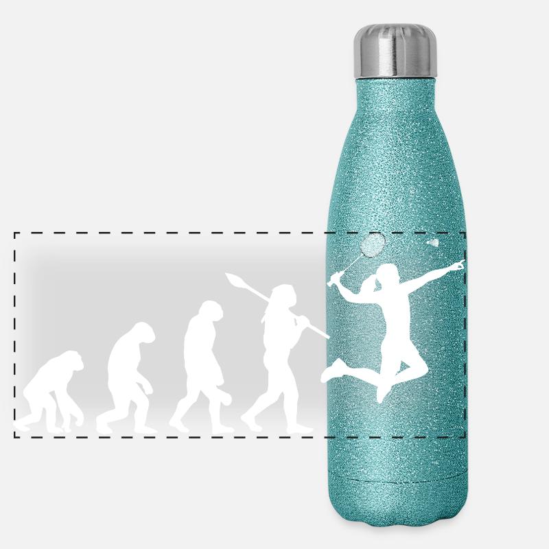 Badminton Evolution Weibliche Spielerin Frauen Sportgeschenk Panorama Glitzer Isolierflasche 500 ml