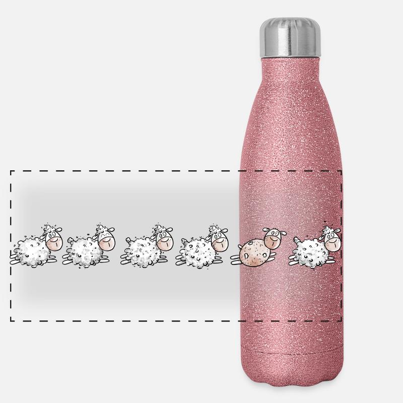 Sheep Flock and sheared sheep Panoramic Glitter Thermal Bottle 500 ml