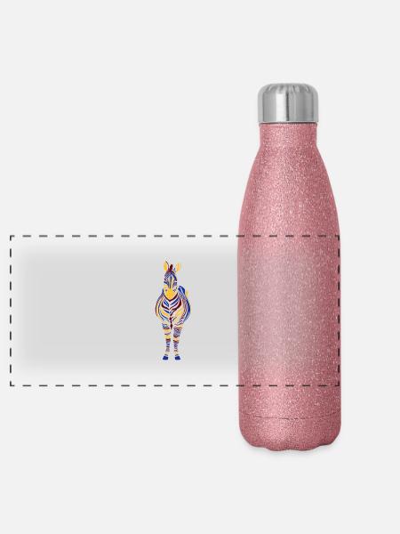 Zebra bunt 3-farbig - Panorama Glitzer Isolierflasche 500 ml - Pink Glitzer - Vorne