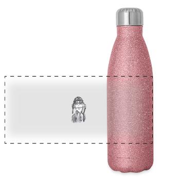 BikerBiber # North German art - Panoramic Glitter Thermal Bottle 500 ml - pink glitter - Front