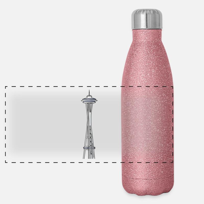 "Space Needle" in Seattle - Panoramic Glitter Thermal Bottle 500 ml - pink glitter