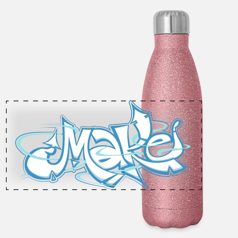 Blaues Wort machen Graffiti Panorama Glitzer Isolierflasche 500 ml