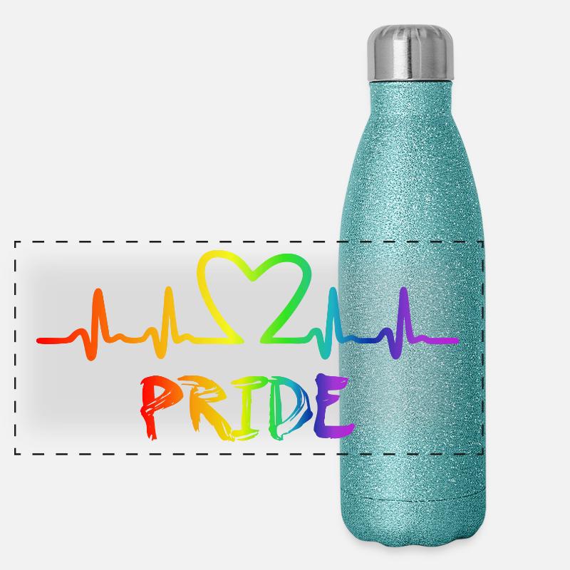 LGBT Pride Regenbogen Herzschlag Panorama Glitzer Isolierflasche 500 ml