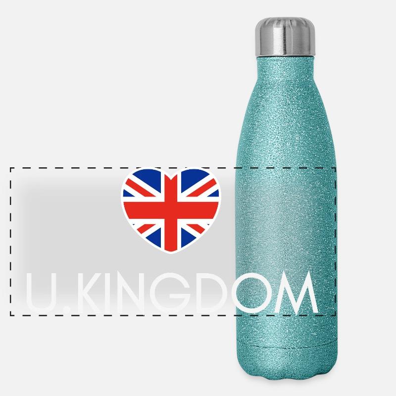 Cœur avec drapeau britannique Gourde isotherme panoramique pailletée 500 ml
