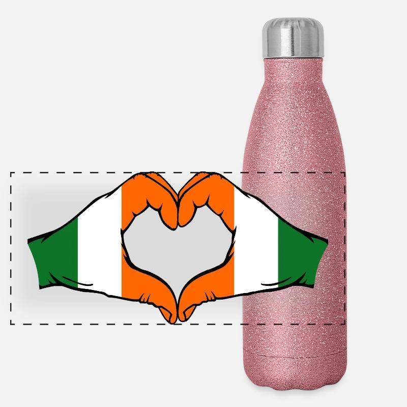 Cœur du drapeau de la Côte d’Ivoire d’Irlande Gourde isotherme panoramique pailletée 500 ml