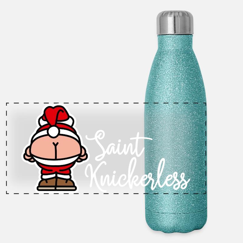 Jeu de mots du Père Noël St. Knickerless coquin Noël Gourde isotherme panoramique pailletée 500 ml