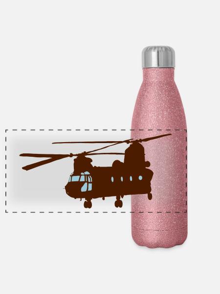Hubschrauber - Panorama Glitzer Isolierflasche 500 ml - Pink Glitzer