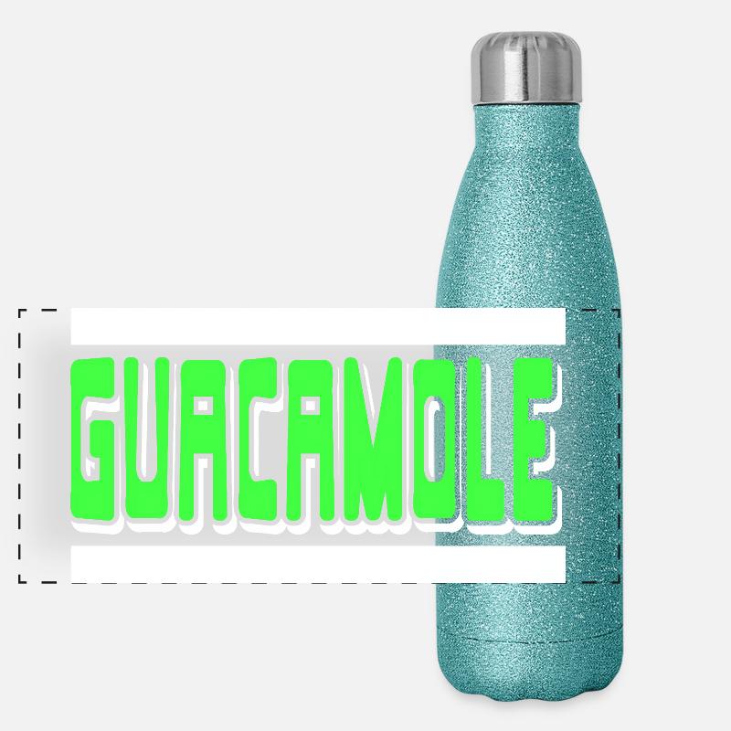 Guacamole Bold Green Funny Snack Typography Panoramic Glitter Thermal Bottle 500 ml