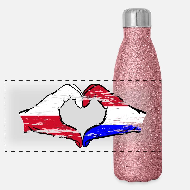 Pologne Hollande drapeau forme de coeur utilisé Gourde isotherme panoramique pailletée 500 ml