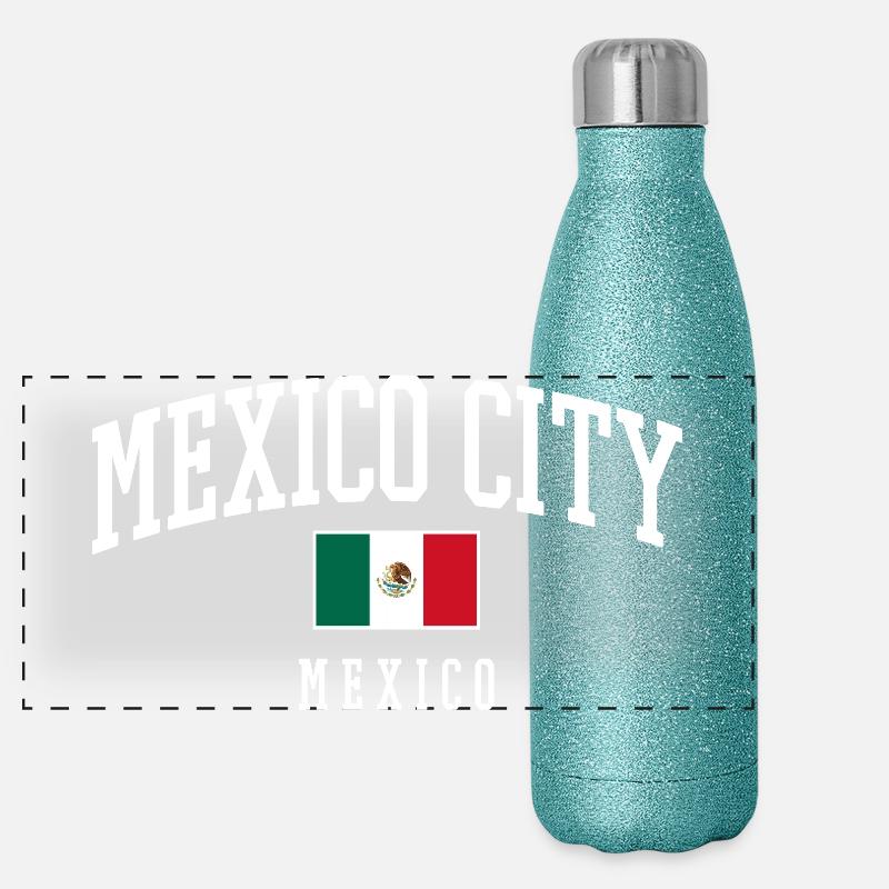 Drapeau typographique de Mexico Gourde isotherme panoramique pailletée 500 ml