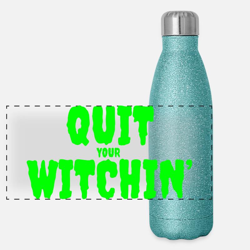 Sorcière verte effrayante Quit Design Gourde isotherme panoramique pailletée 500 ml
