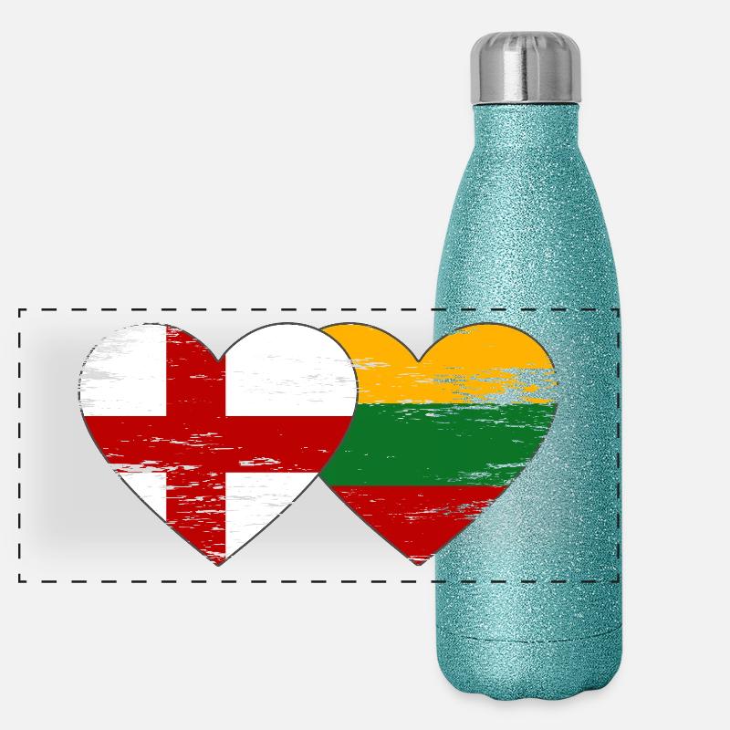 England Lithuania flag heart shape used Panoramic Glitter Thermal Bottle 500 ml