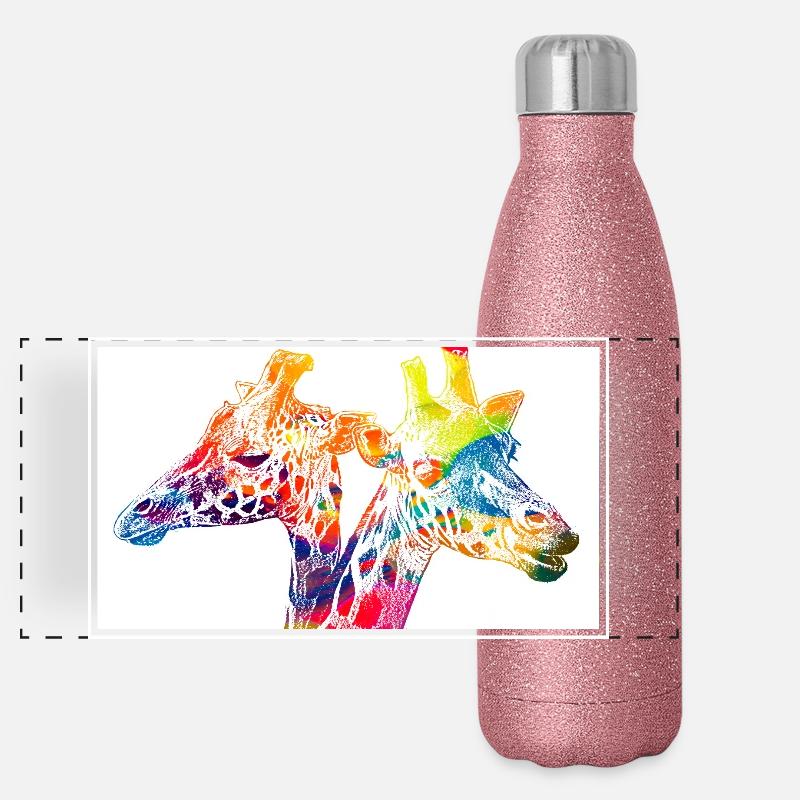 Bunte Giraffen - Panorama Glitzer Isolierflasche 500 ml - Pink Glitzer