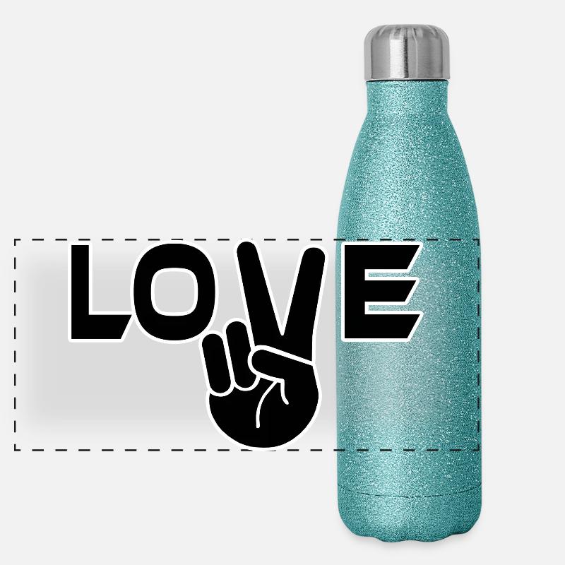 Signe de victoire de l’amour main Gourde isotherme panoramique pailletée 500 ml