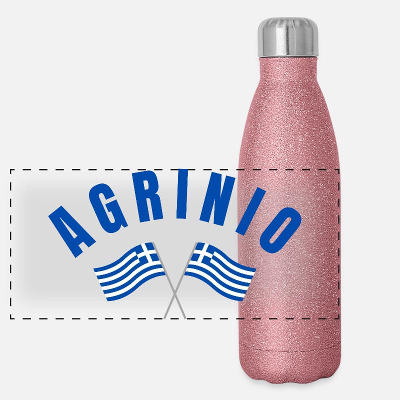 Agrinio en arc avec drapeaux grecs Gourde isotherme panoramique pailletée 500 ml