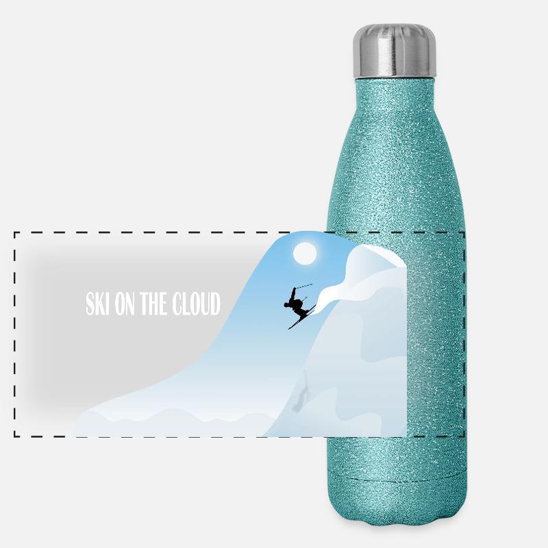 Skifahren in der Wolke Panorama Glitzer Isolierflasche 500 ml