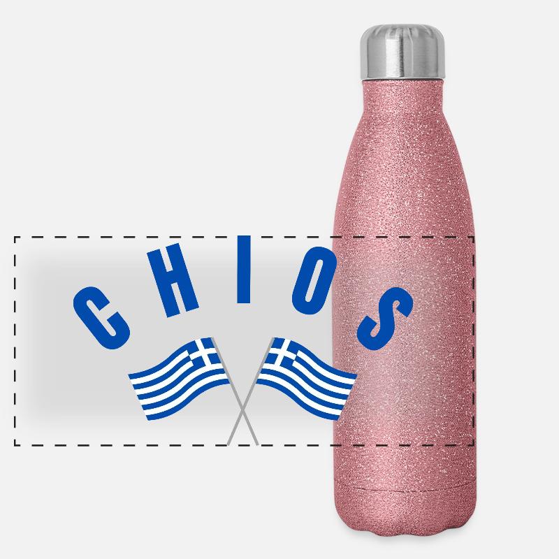 Chios Croisé des drapeaux grecs Gourde isotherme panoramique pailletée 500 ml