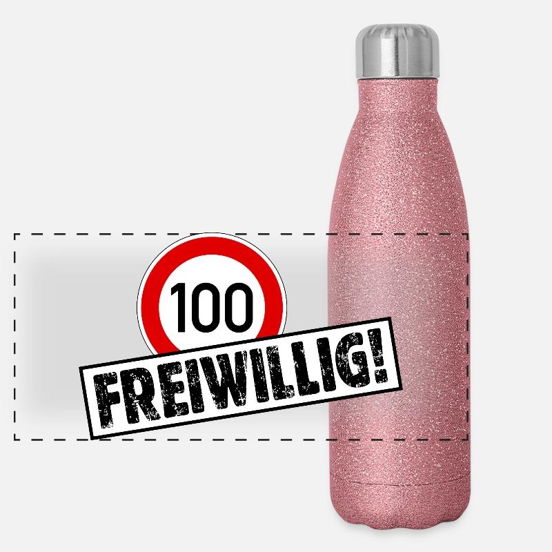 Tempo 100 FREIWILLIG! Tempolimit Aufkleber Panorama Glitzer Isolierflasche 500 ml