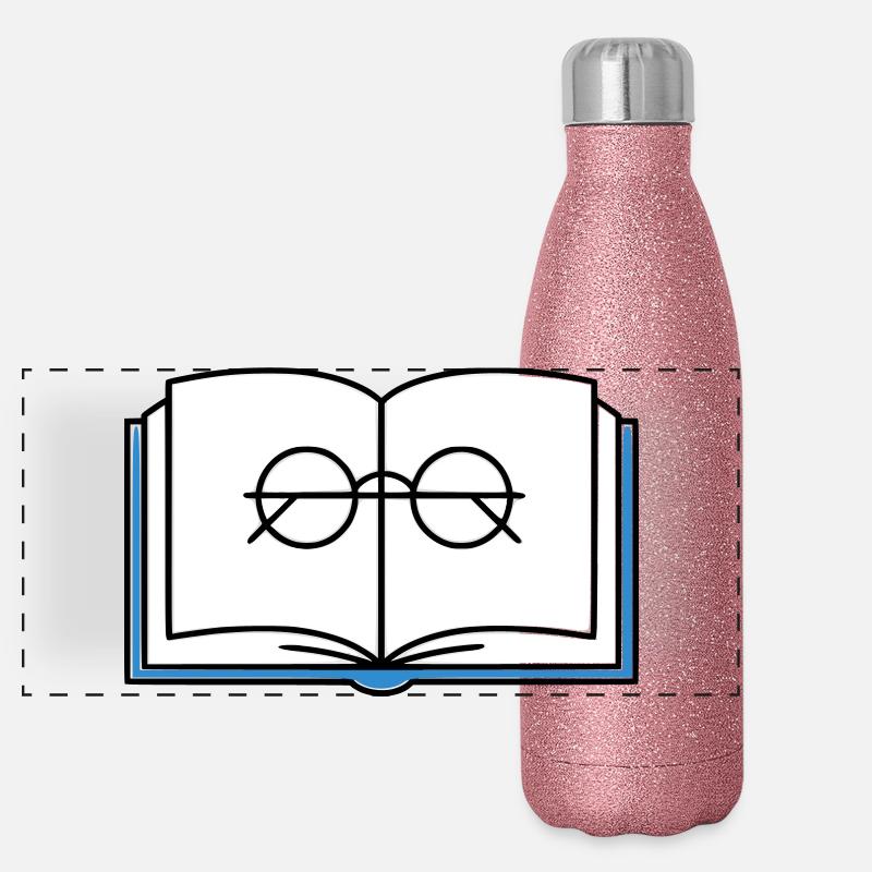 Offenes Buch Brille Schule Panorama Glitzer Isolierflasche 500 ml