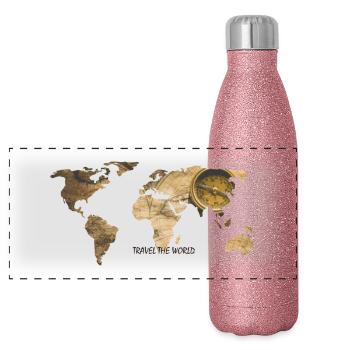 CARTE DU MONDE - Gourde isotherme panoramique pailletée 500 ml - paillettes roses - Devant