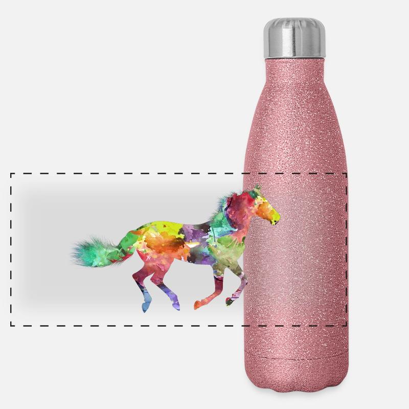 Cheval arc-en-ciel Gourde isotherme panoramique pailletée 500 ml